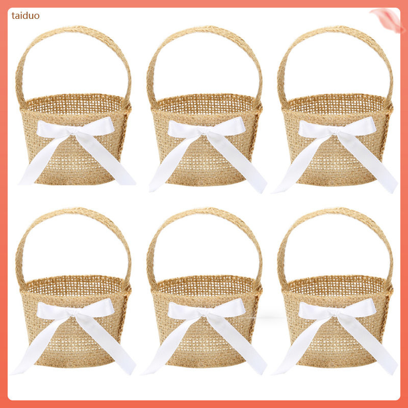 6 Pcs Linen Basket Mini Woven Eggs Storage Burlap Baskets Heart-shaped ...