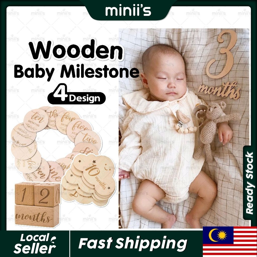 Miniis 14pcs Wooden Baby Monthly Milestone Cards For Newborn To 1 Year ...