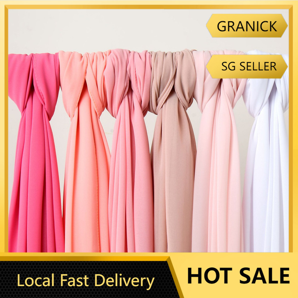 55100 SG STOCK Premium Quality Chiffon Plain Shawl Tudung Muslim Head