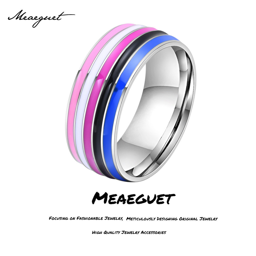 Meaeguet Stainless Steel Love Enamel Rainbow Lgbt Pride Rings Lesbian