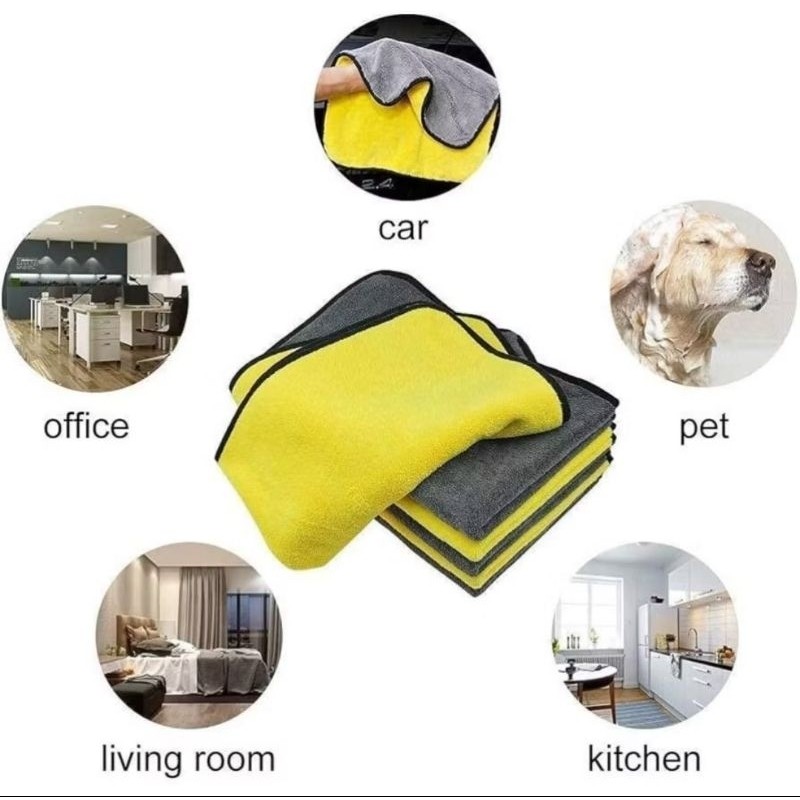1PCS Kain Lap Microfiber 2 Sisi Ukuran 25x25cm Halus Tebal Pengering Kendaraan Mobil Motor Serbaguna A201 - Gambar 4