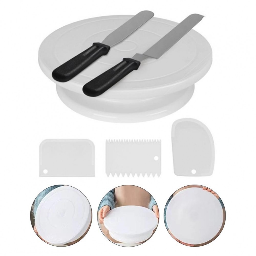Complete 6 Piece Cake Decorating Kit with Rotating Turntable and ...