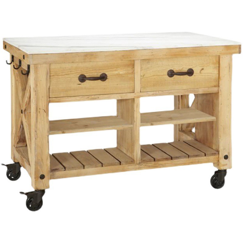 J-H/Solid Wood Kitchen Island Table Movable Separate Integrated Bar ...