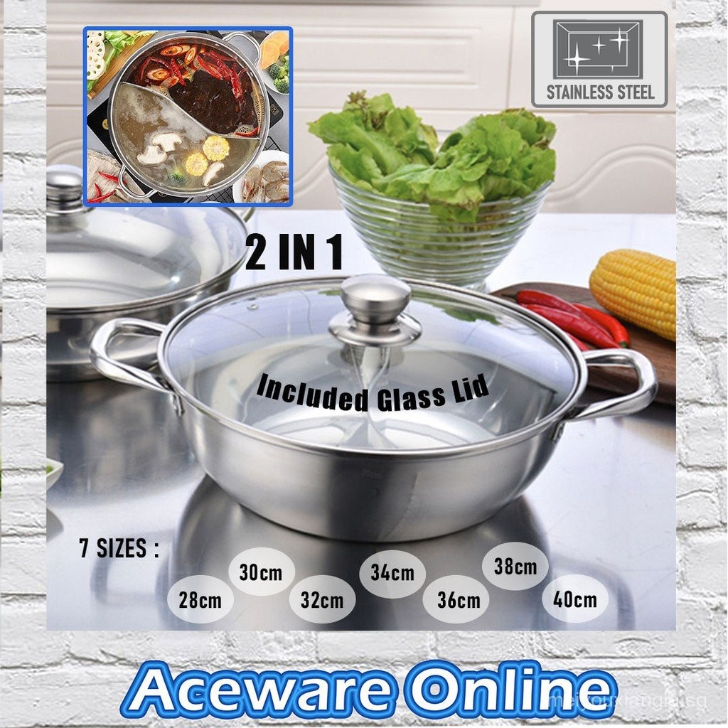 Stainless Steel 2-In-1 Separate Hot Pot 28 to 40cm 7 Sizes Two Flavor ...