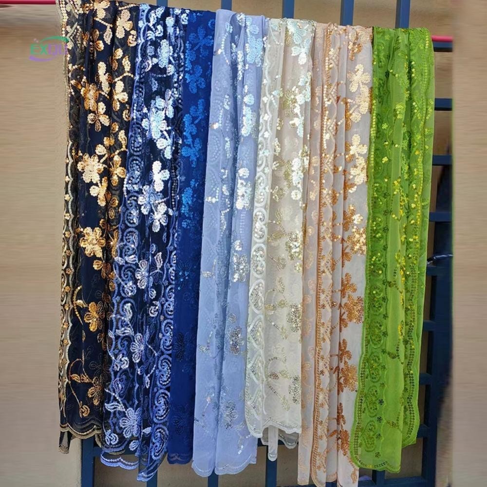 Elegant Black Gold Tulle Lace Sequin Scarf Shawl Wrap for Women's