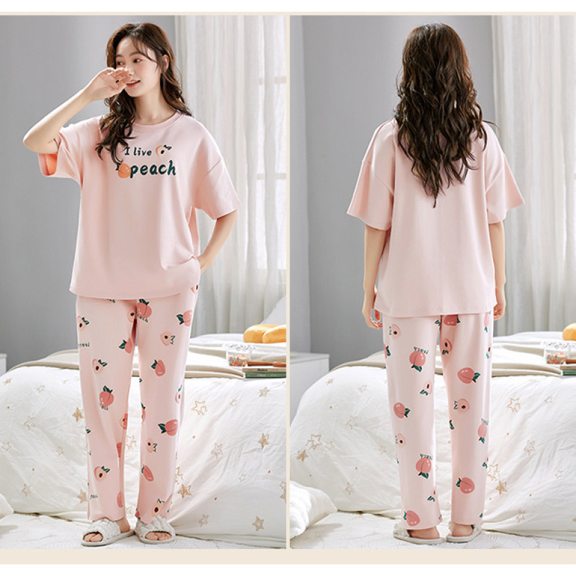 Chest Pad Pajamas Women Cotton Pyjamas Set Summer Lady Short sleeve ...