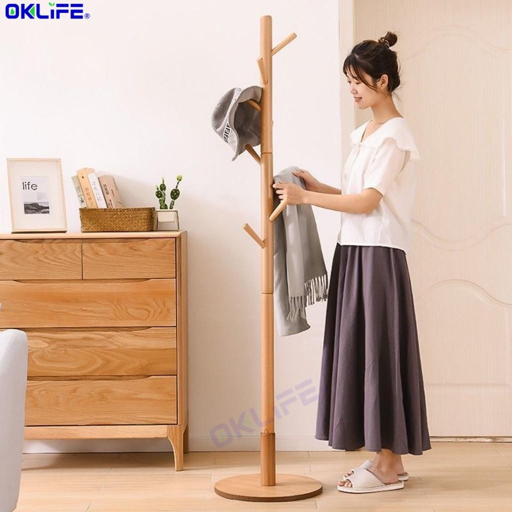 Floor Bedroom Vertical Clothes Rack Solid Wood Coat and Hat Rack for Bedroom Living Room Clothes Hanger Hook view 4
