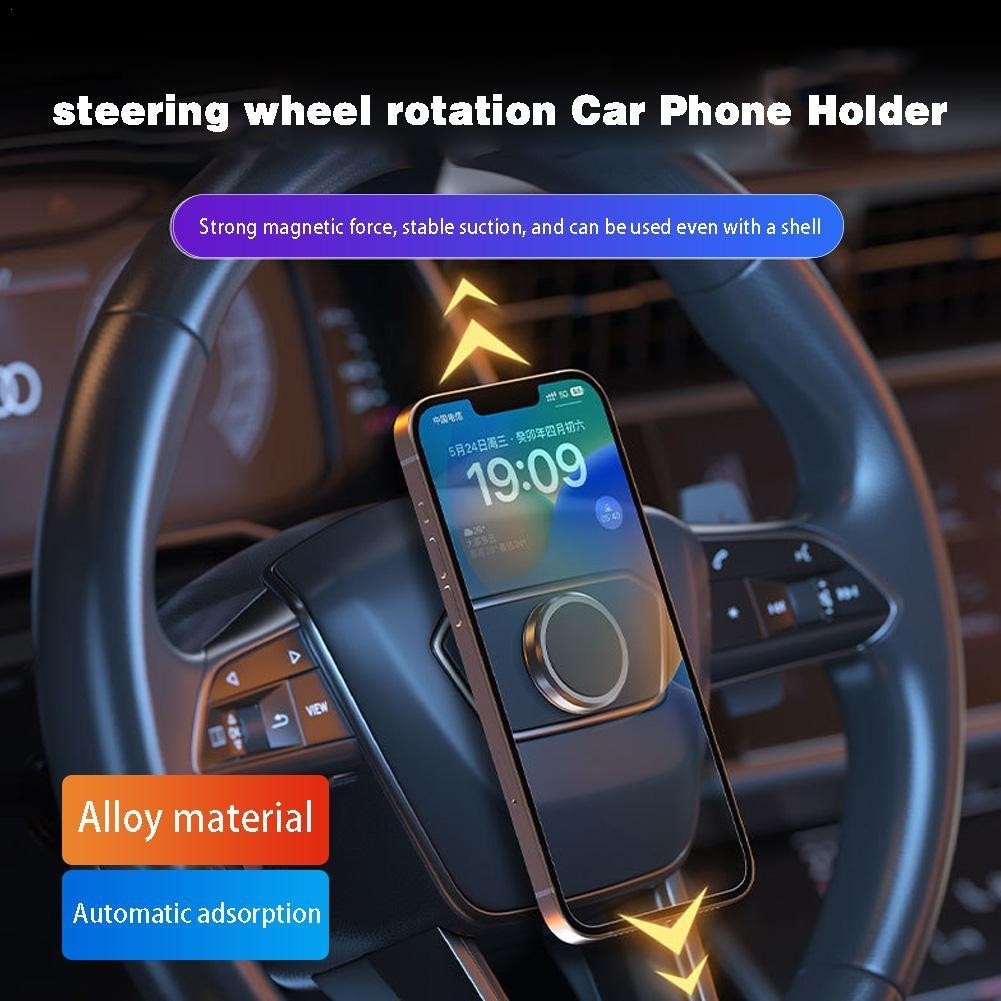 Magnetic Round Car Phone Holder Steering Wheel Phone Stand Mount ...
