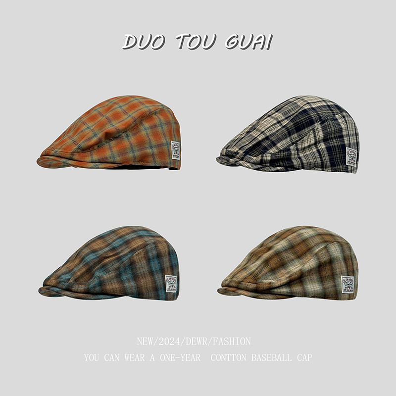 Japanese Retro Plaid Forward Hat Female Spring Summer Thin Style Street 