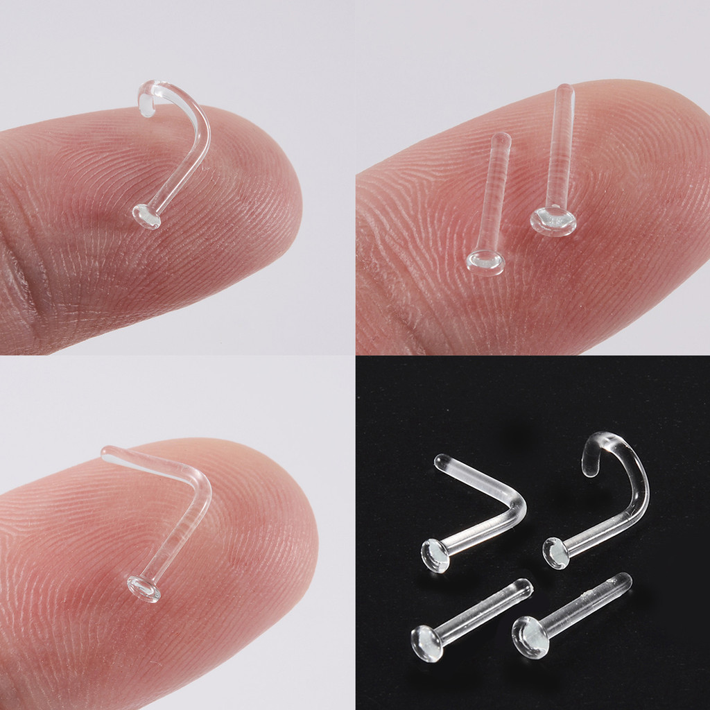 1Pc Fashion Glass Transparent Nose Stud I L Shape Nose Ring Anti allergy Jewelry Shopee Singapore