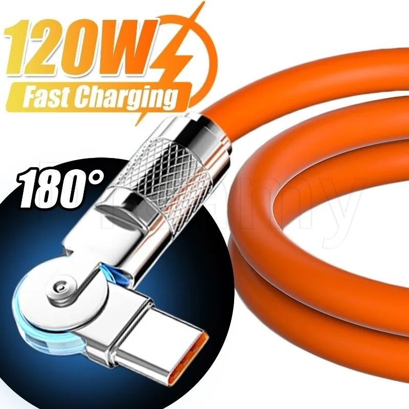 120W 6A 180° Rotating Elbow Cable - USB Type C Super Fast Charging Cord ...