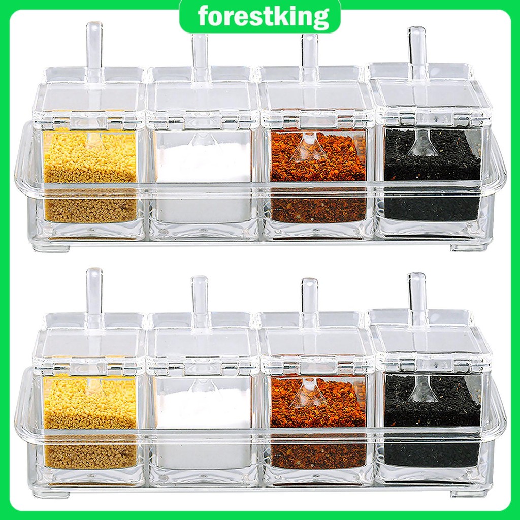 2 Set Seasoning Rack Spice Pots Clear Seasoning Containers Multipurpose ...