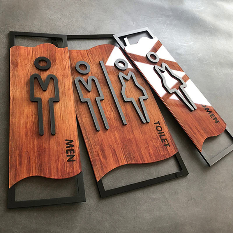 YY Imitation Wood Toilet Sign Bathroom Door Signs House Number Plate Wc ...
