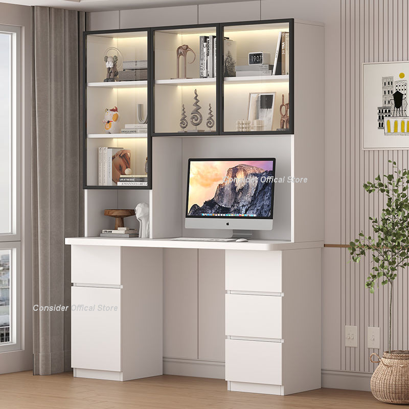 Solid Wood Study Desk Bookshelf Computer Desk Display Storage Cabinet ...
