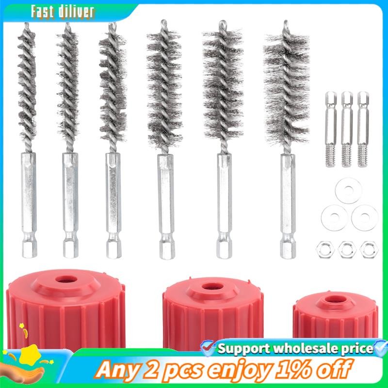 6-Piece 3/4" Copper Pipe Cleaner Set – Power Drill Brush Kit For Plumbing & Soldering Prep