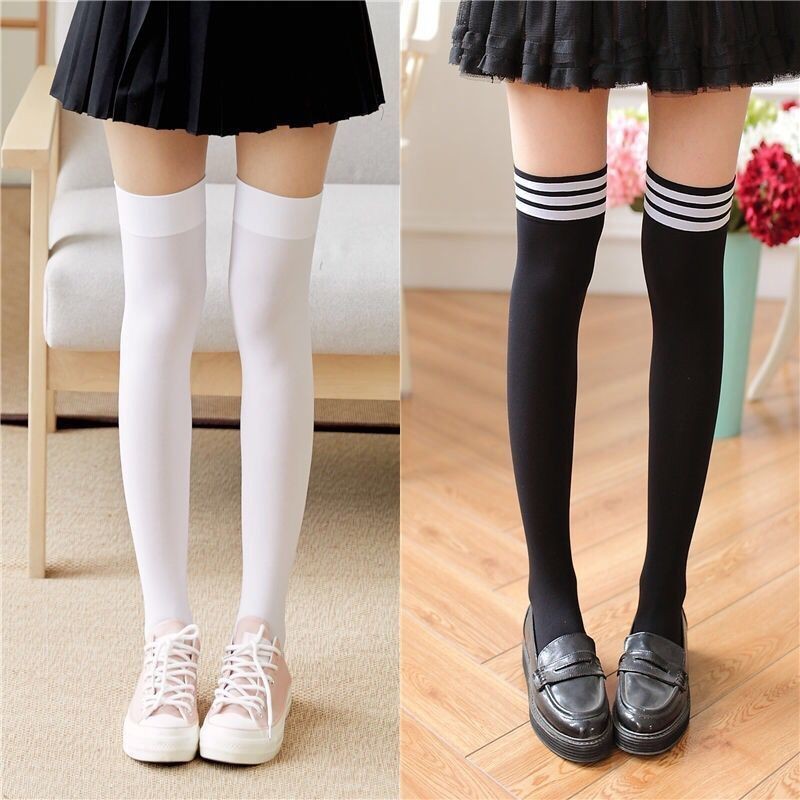 Jk Striped Knee High Socks White Black And Summer Fashion Lolita Style ...