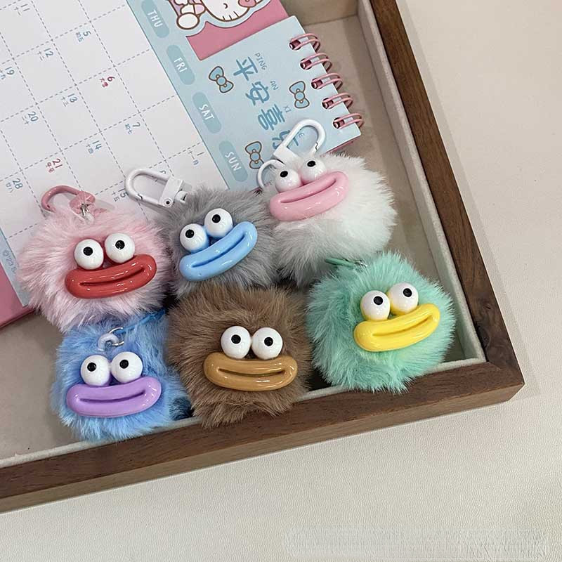 Cute Sausage Mouth Fur Ball Keychain Funny Fun Pendant School Bag 