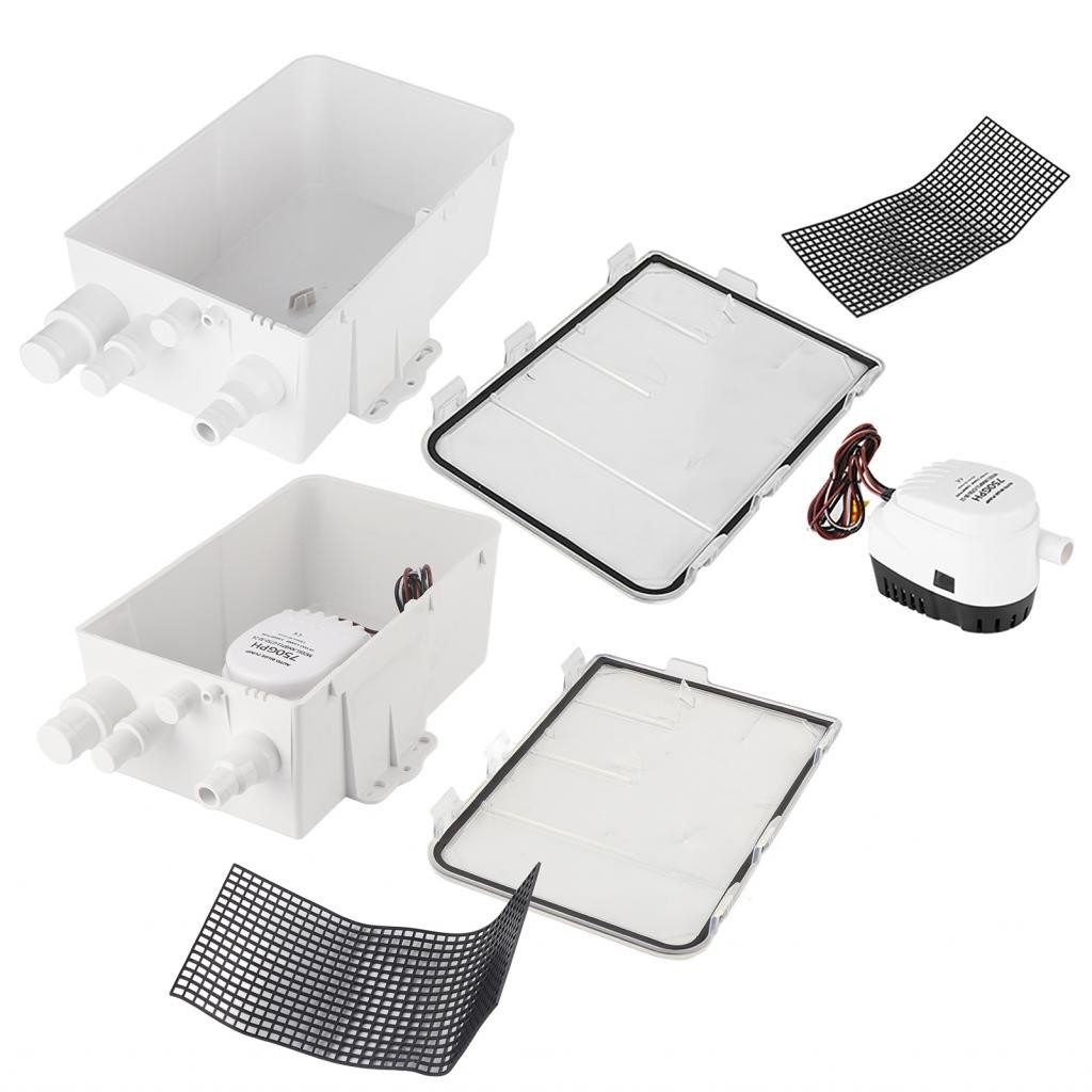 750GPH Marine Shower Sump Pump Drain Kit System Automatic Switch Bilge Box for Boat
