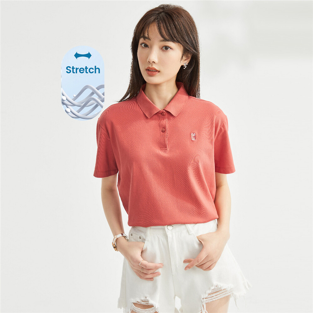 GIORDANO WOMEN Embroidered Polo Shirt In Stretch Cotton And Lycra Blend Short Sleeve Loose Fit 05313381 Shopee Singapore