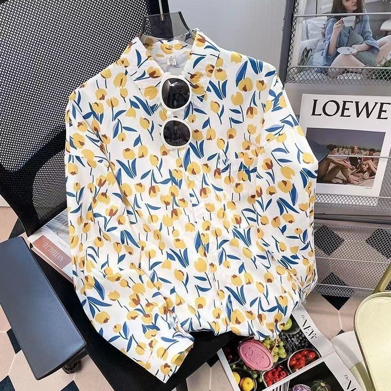 Floral Retro Shirt Women Flower Design Long Sleeve Shirt Top