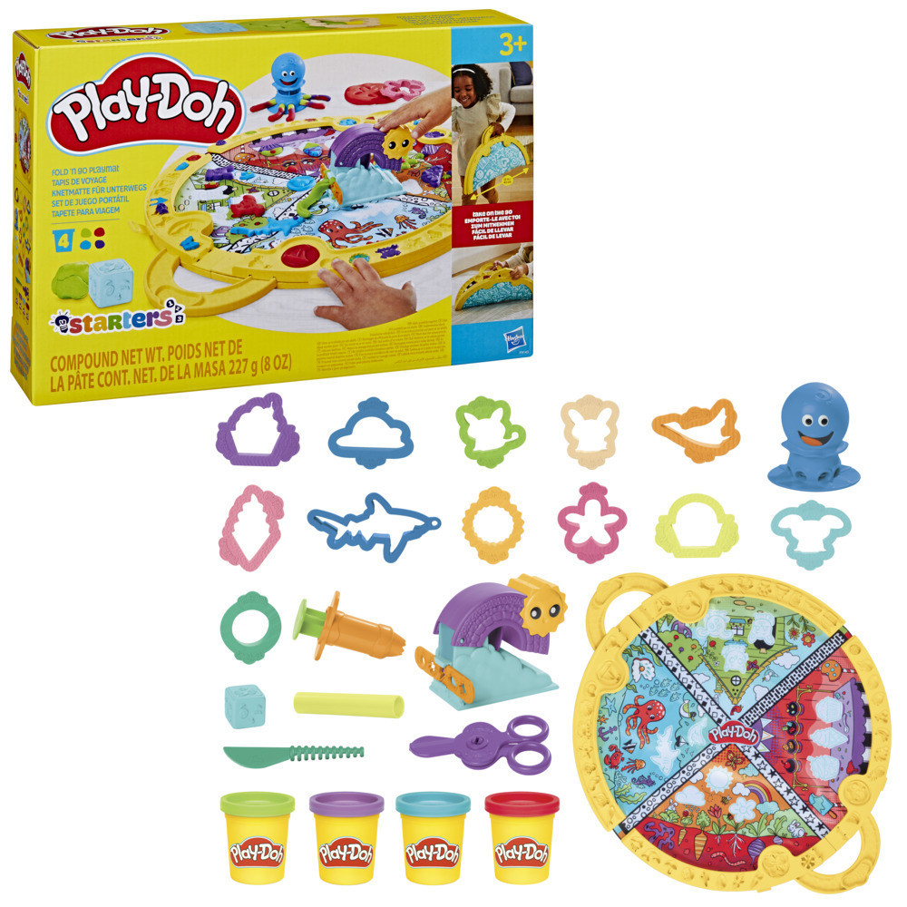 Play-Doh Fold & Go Playmat Starter Set: 19 Accessories & Multicolor ...