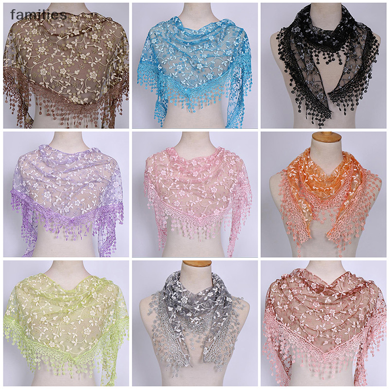 families 1Pc Women Fashion Triangle Wrap Lady Shawl Flower Lace Scarf