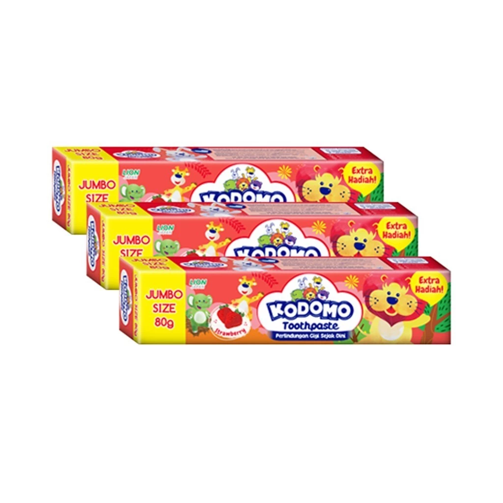 Kodomo Pasta Gigi Jumbo Strawberry 80 gr x3 - Gambar 3