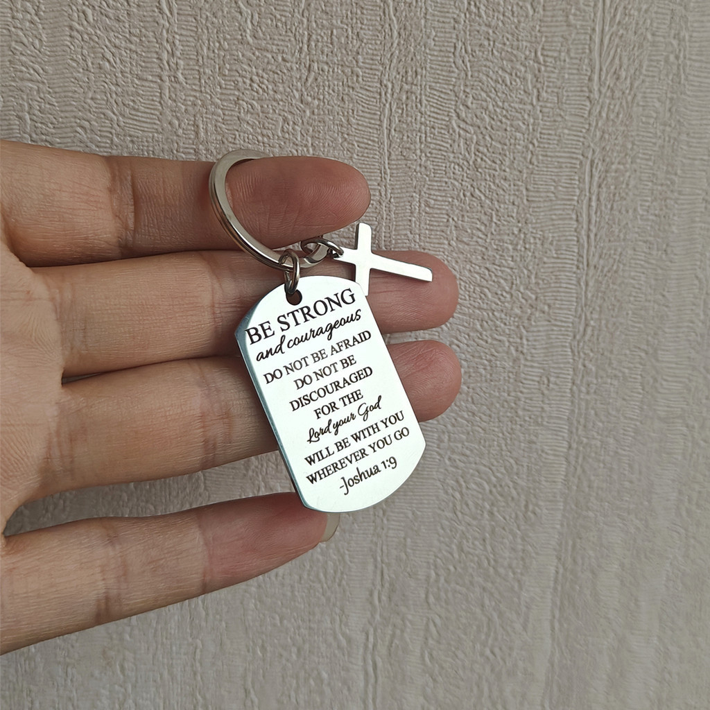 Bible Verse Keychain Be Strong And Courageous Cross Keychain Men Women ...
