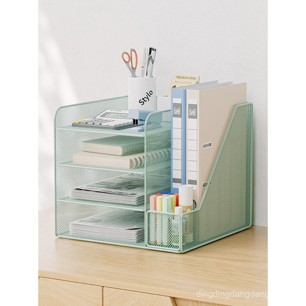 Desktop File Organizer Office Folder Storage Box Metal Bookend File ...