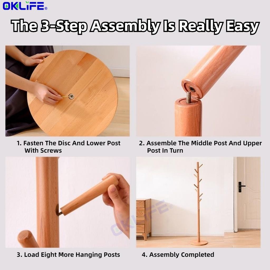 Floor Bedroom Vertical Clothes Rack Solid Wood Coat and Hat Rack for Bedroom Living Room Clothes Hanger Hook view 7