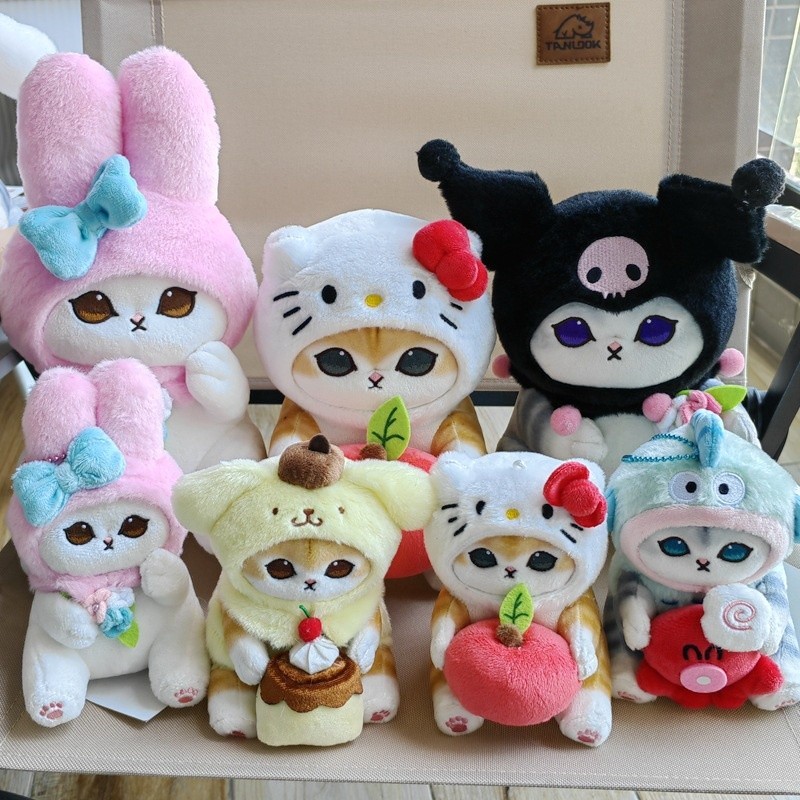 20cm High Doll Sanrio X Mofusand Cat Series Plush Dolls Kuromi Melody Cinnamoroll Hangyodon