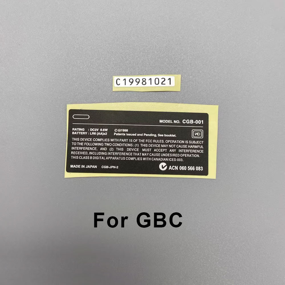 Étiquette De Dos Autocollante Pour Coque De Console GBC - Jeu De 1 - Sticker De Remplacement Neuf