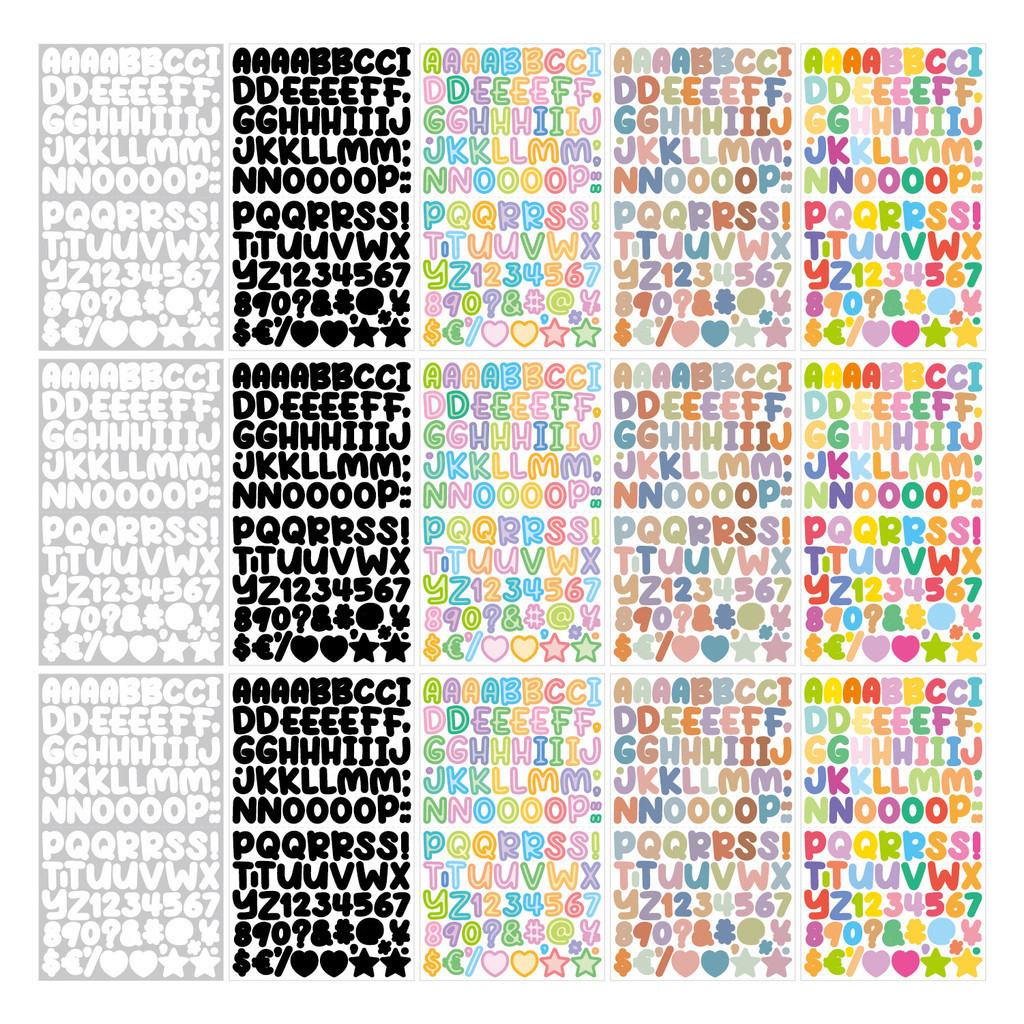15 Sheets/1350pcs Multi-color Letters, Numbers & Symbols Waterproof PVC ...
