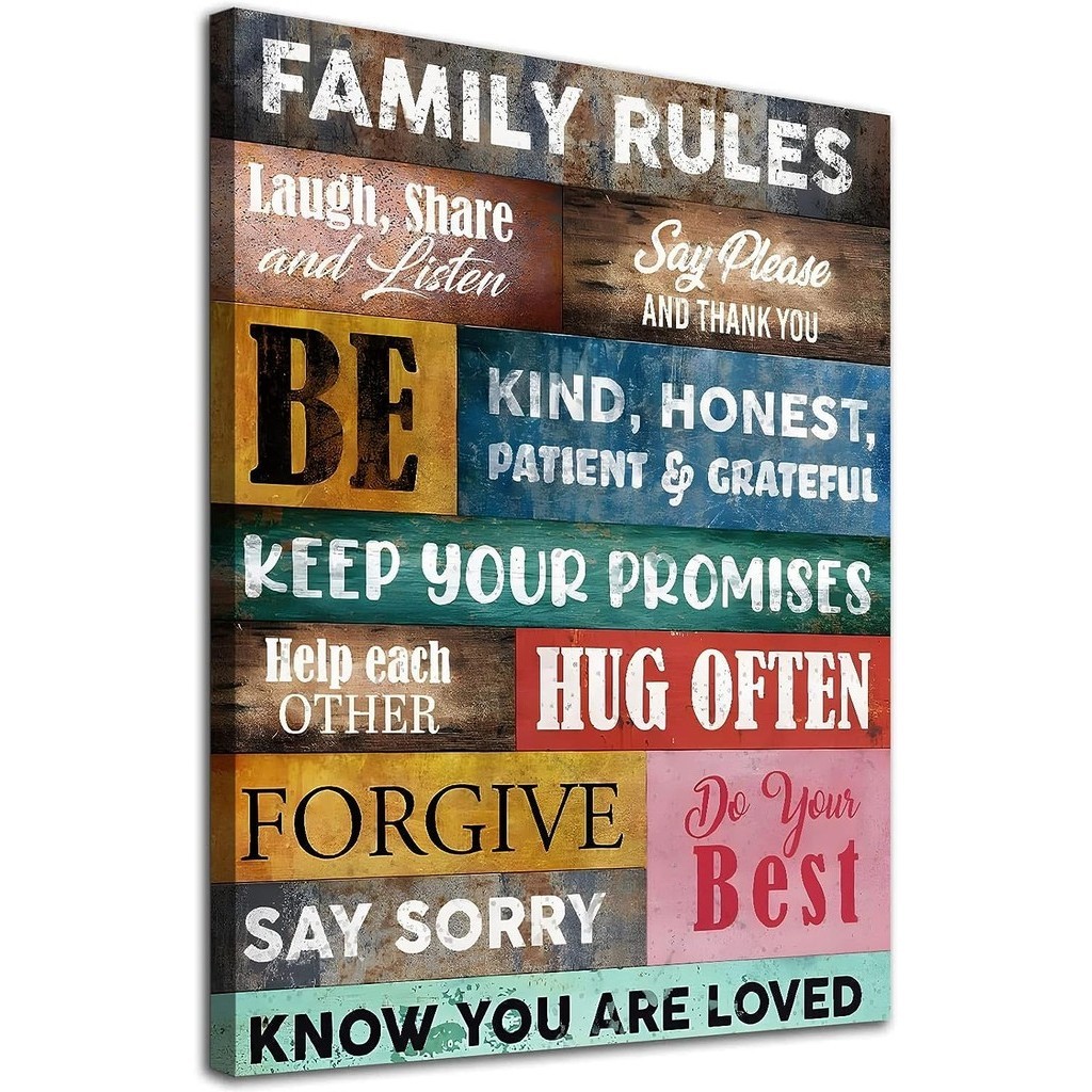 Family Rules Canvas Wall Art Inspirational Quotes Pictures Be Kind ...
