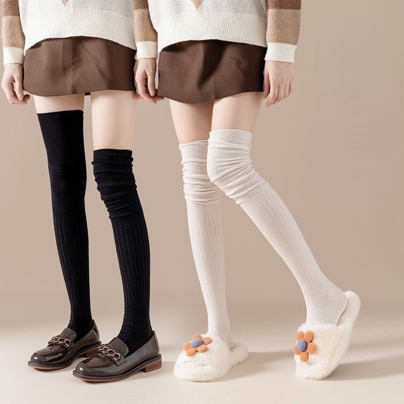 Knee High Socks Solid Color Knit Fabric Pure Cotton Sunscreen Thin And ...