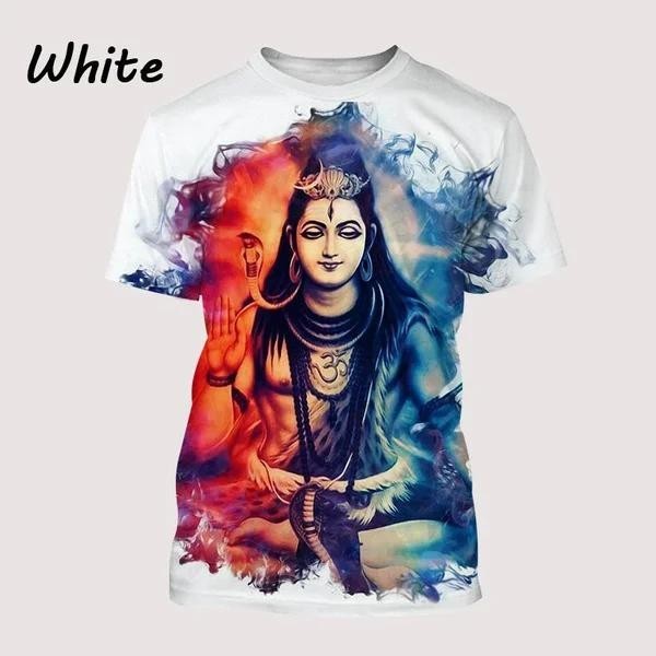 T-shirt à Manches Courtes Imprimé 3D Lord Shiva - Style Harajuku, Coupe Unisexe, Matière élasthanne/polyester, Avec étiquettes