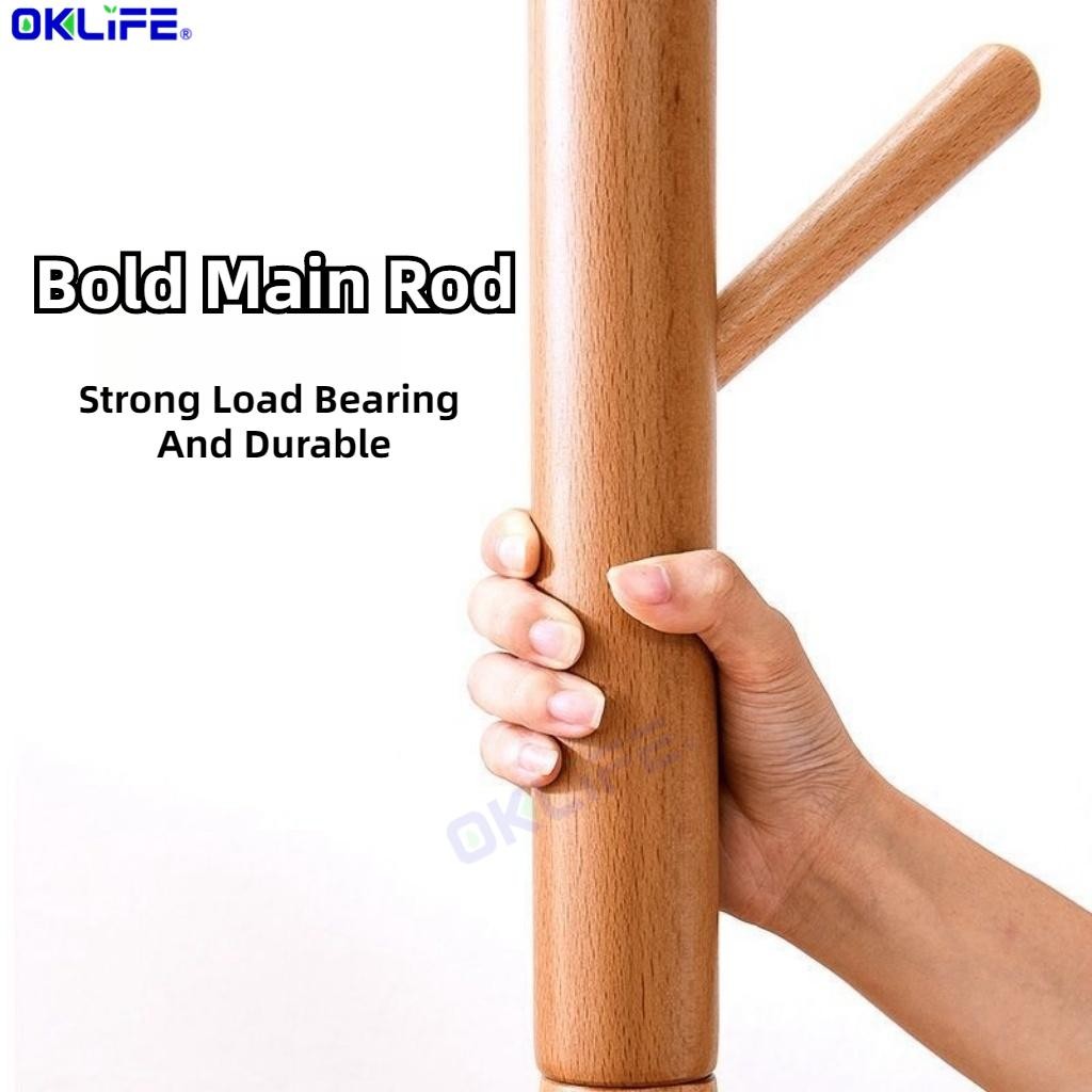 Floor Bedroom Vertical Clothes Rack Solid Wood Coat and Hat Rack for Bedroom Living Room Clothes Hanger Hook view 9