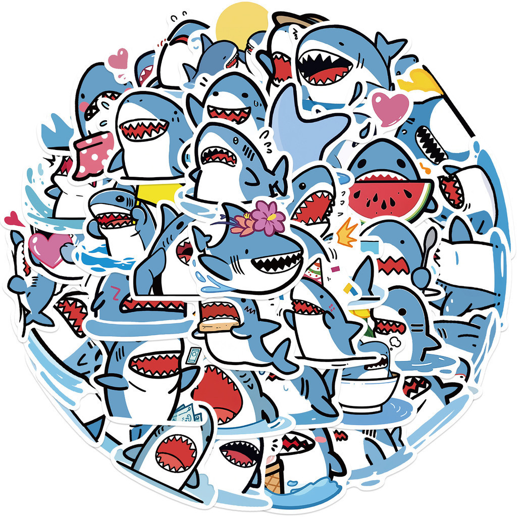 50PCS Cartoon Blue Fat Shark Graffiti Stickers for Helmet Bicycle Hand ...