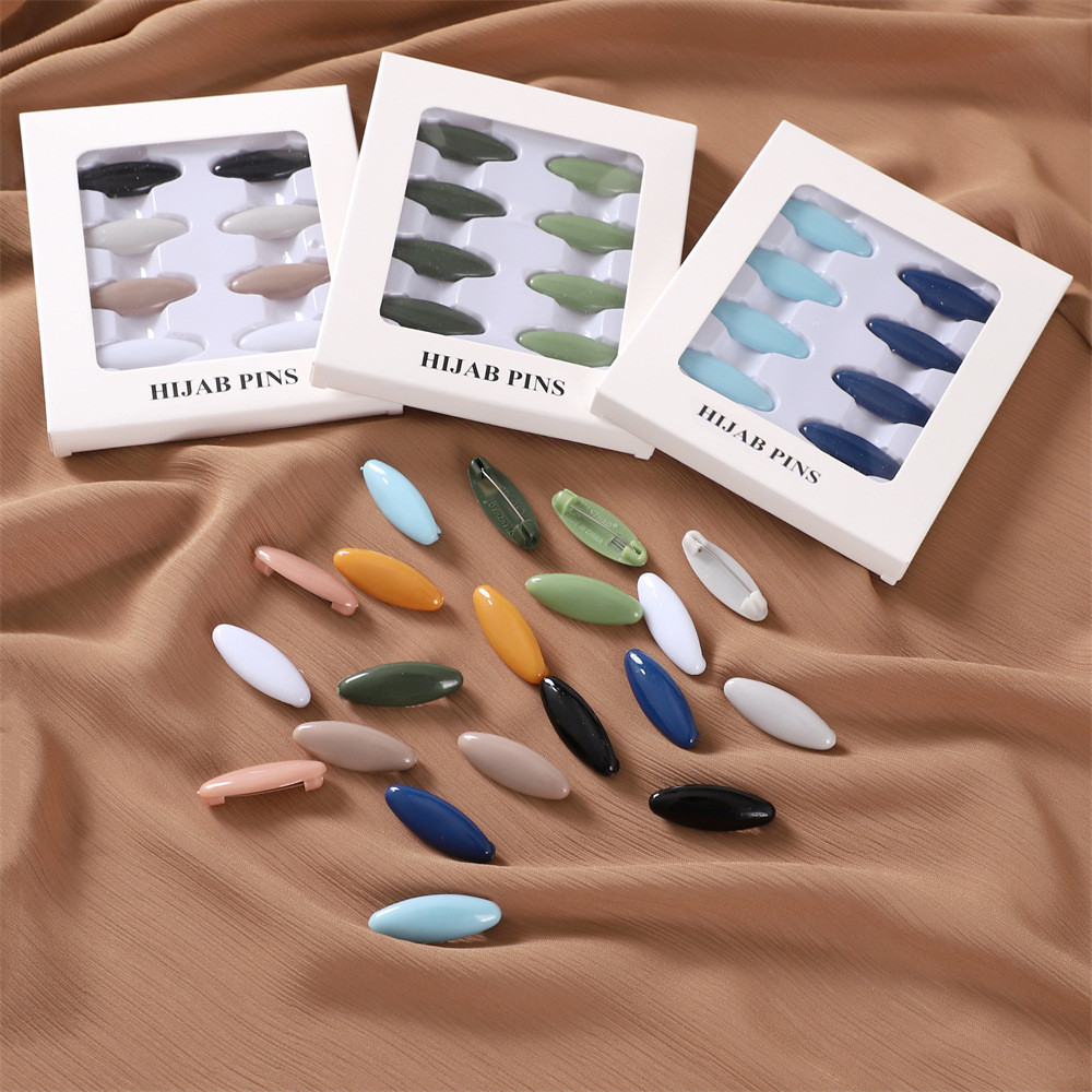 3-8 Pcs/Set Muslim Women Hijab Pin Colorful Oval Safety Fixing Pin Anti ...