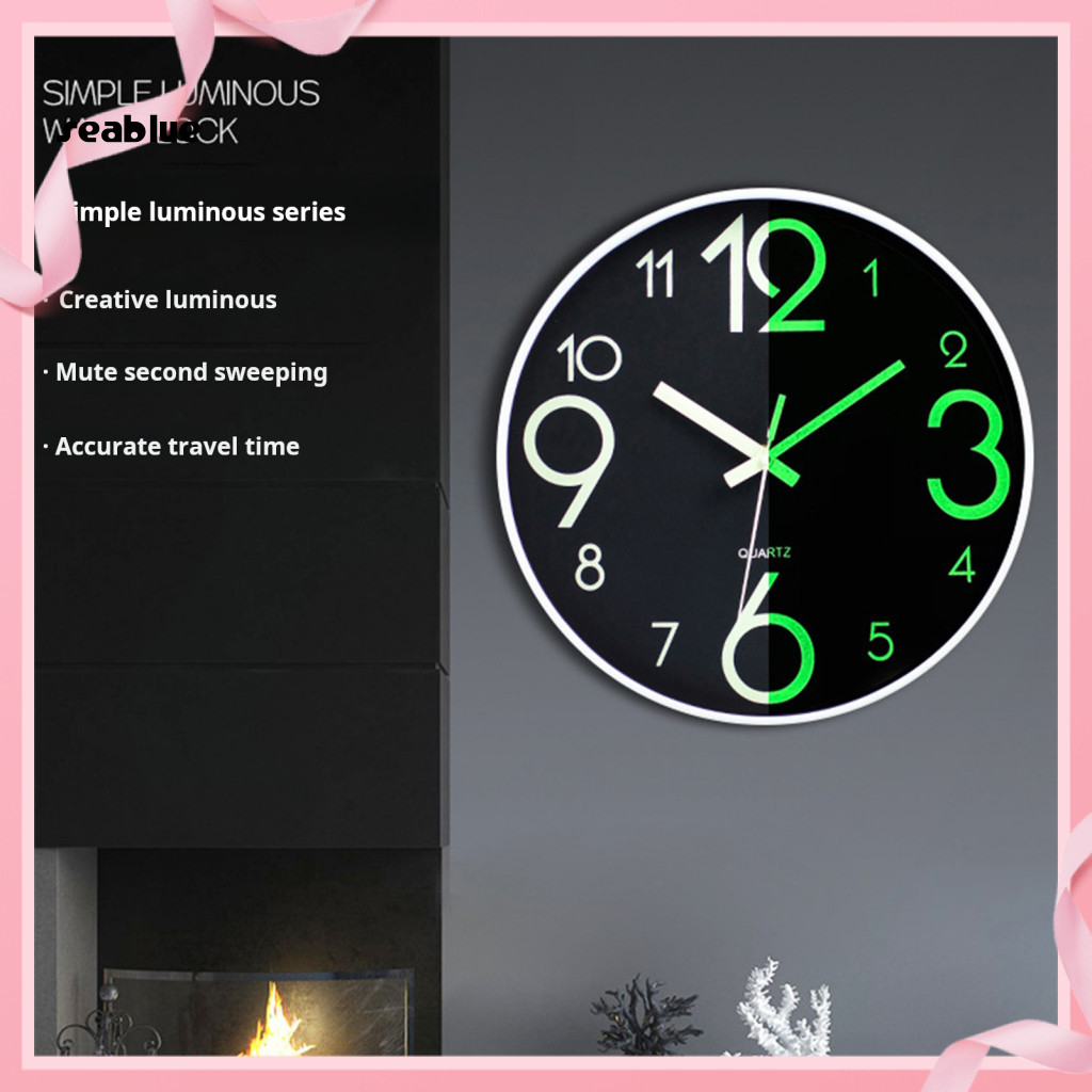 [se] Luminous Clock Round Wall Clock 12-inch Glow In The Dark Wall 