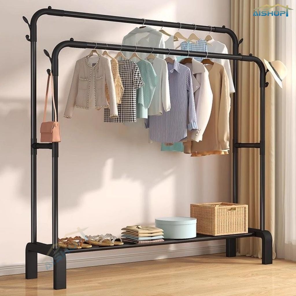 [SG Stock]Thickening Bolding Double-Tier Coat Rack Luxe Clothes Drying ...