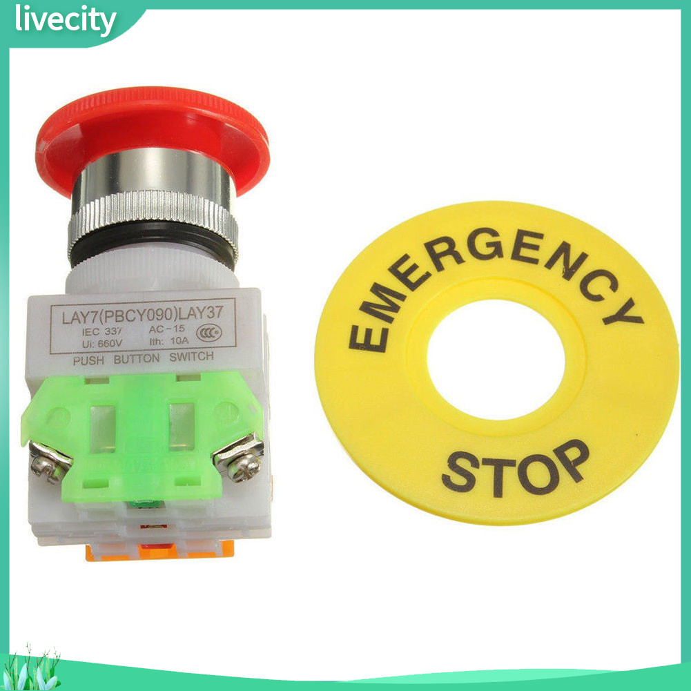 livecity| Self Lock E-stop Switch with Warning Cap Equipment Emergency ...