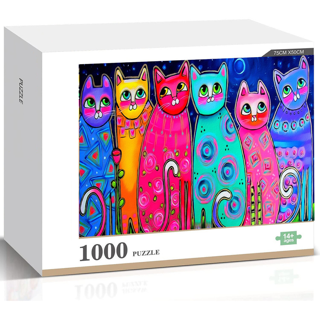 Cat Artistic Colors Painting Anime 1000 Pcs Wooden Jigsaw Puzzle Colorful  for Kids Anime Intellectual Game Toy Relieve Stress | Shopee Singapore