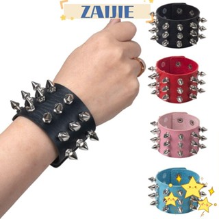 Leather Bracelet Punk Spike Rivets Cuff Metal Studded Black Wristband  Adjustable