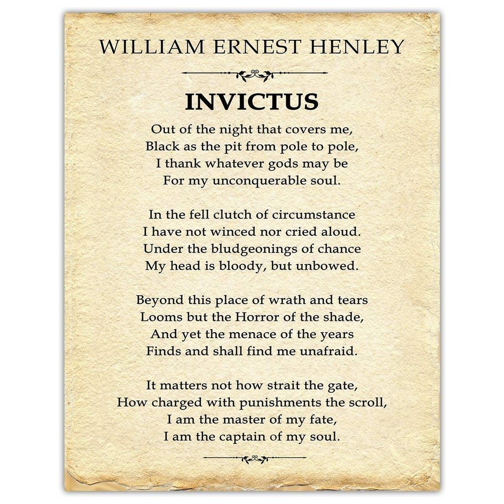 William Ernest Henley Invictus Poem Framed Typography Wall Art Print ...