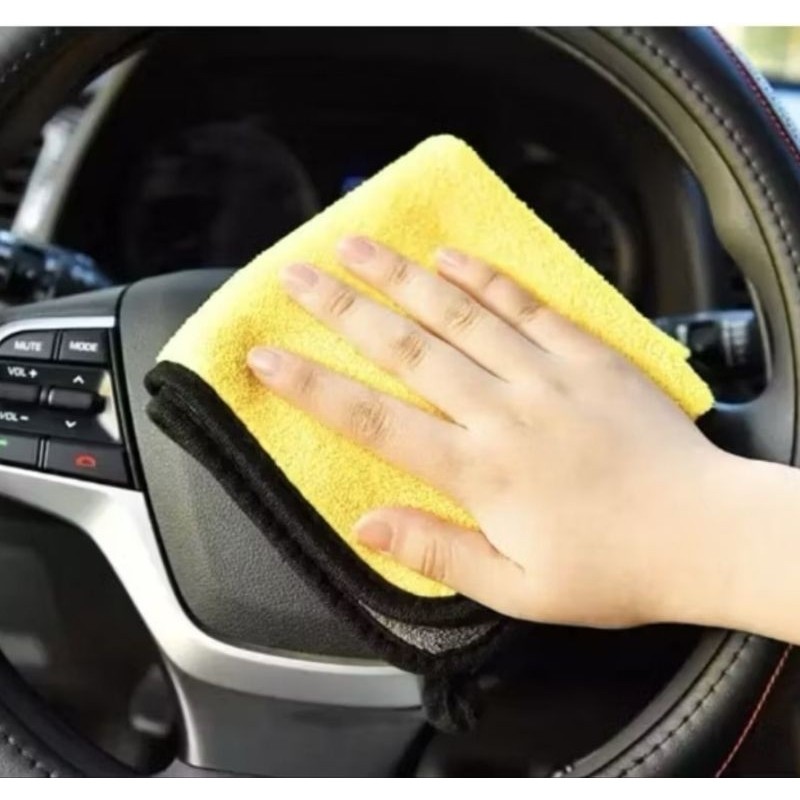 1PCS Kain Lap Microfiber 2 Sisi Ukuran 25x25cm Halus Tebal Pengering Kendaraan Mobil Motor Serbaguna A201 - Gambar 2