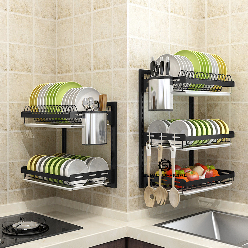 Stainless Steel Kitchen Rack Wall Hanging Drain Rack Dish Storage Rack ...