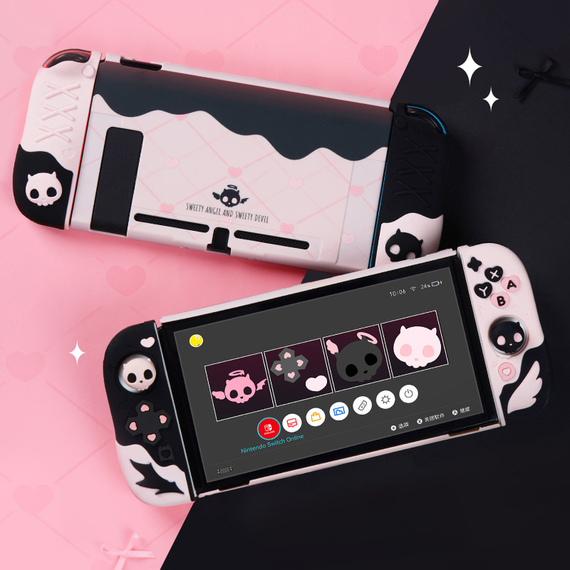 GeekShare Pink Skull Silicone Protective Case for Nintendo Switch and ...