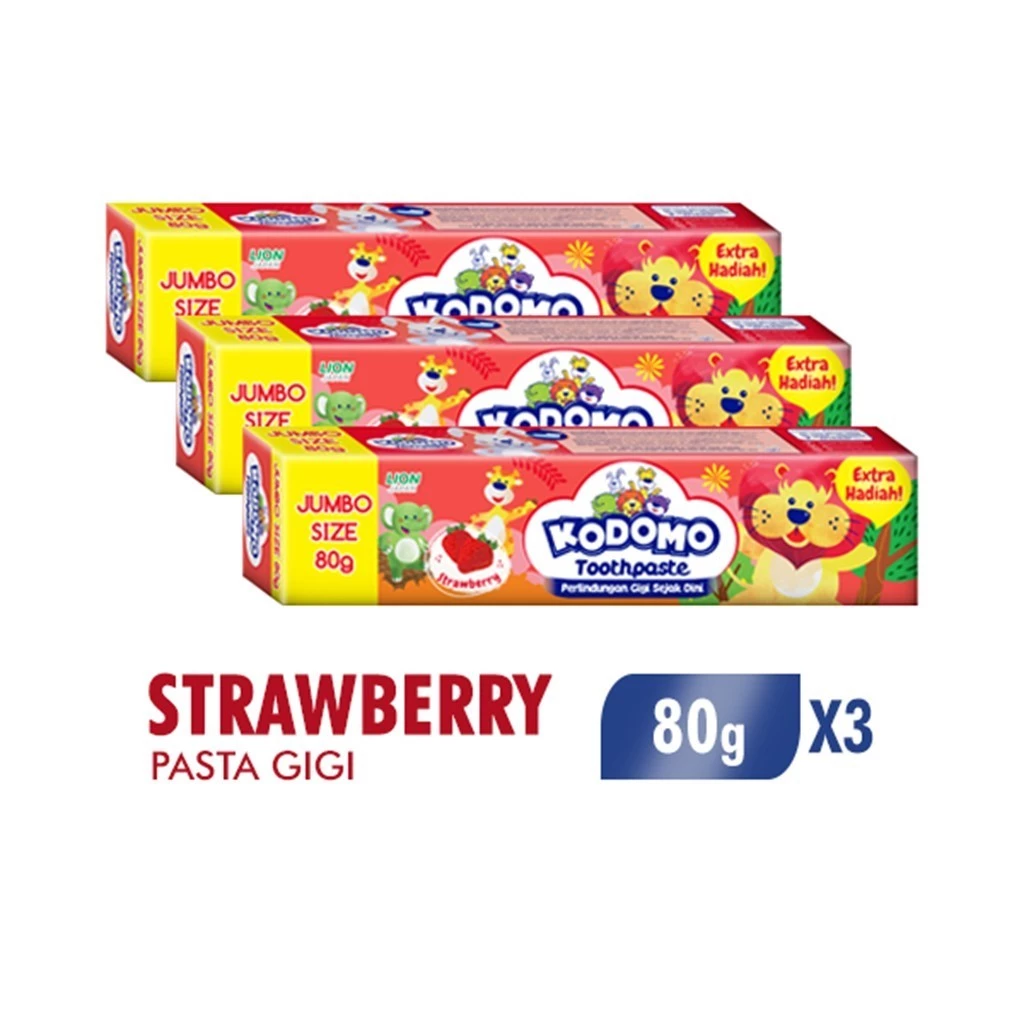 Kodomo Pasta Gigi Jumbo Strawberry 80 gr x3 - Gambar 2
