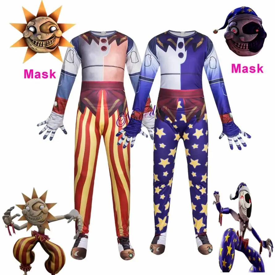 Sundrop Moondrop Cosplay Costume Cartoon Sun Moon Clown Puppet Cosplay ...